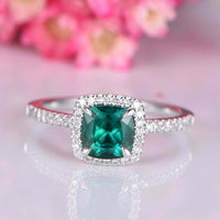 2 Ct Cushion Cut Green Emerald 925 Sterling Silver Halo Diamond Engagement Ring