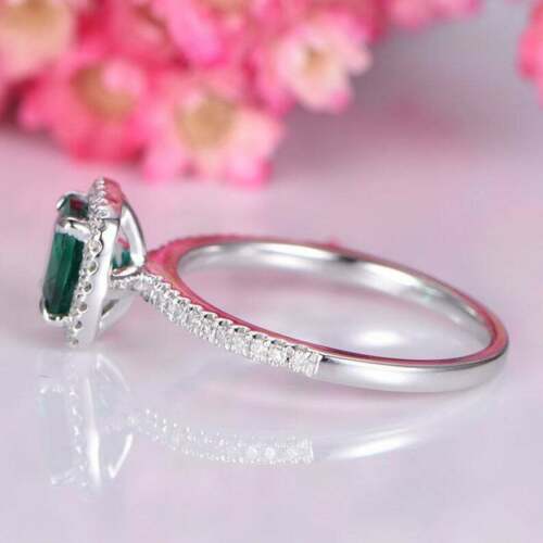 2 Ct Cushion Cut Green Emerald 925 Sterling Silver Halo Diamond Engagement Ring