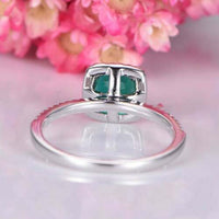 2 Ct Cushion Cut Green Emerald 925 Sterling Silver Halo Diamond Engagement Ring