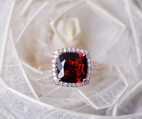 2 Ct Cushion Cut Red Garnet Halo Engagement Ring Rose Gold Plated On 925 Sterling Silver