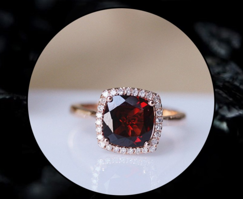 2 Ct Cushion Cut Red Garnet Halo Engagement Ring Rose Gold Plated On 925 Sterling Silver