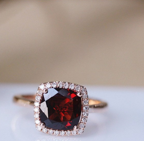 2 Ct Cushion Cut Red Garnet Halo Engagement Ring Rose Gold Plated On 925 Sterling Silver