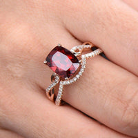 2 Ct Cushion Cut Red Garnet 925 Sterling Silver Infinity Engagement Bridal Ring Set
