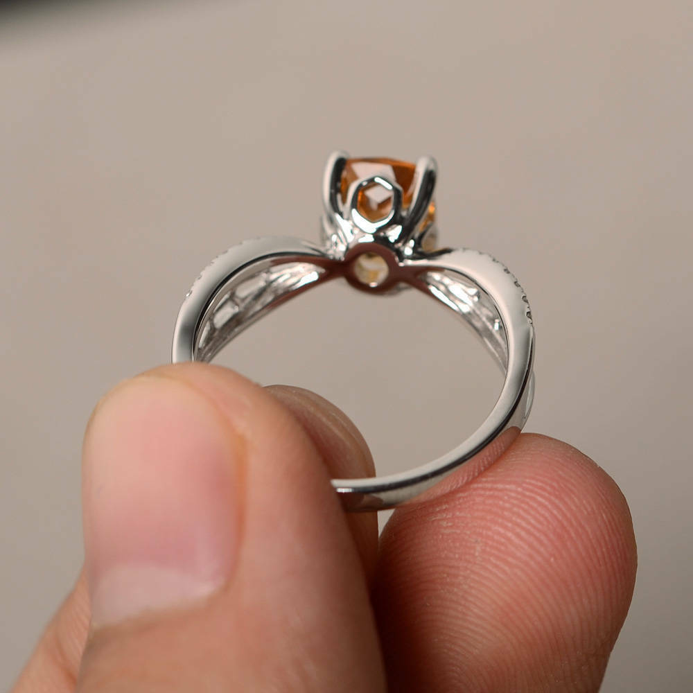 1.50 Ct Cushion Cut Yellow Citrine 925 Sterling Silver Solitaire W/Accents Ring