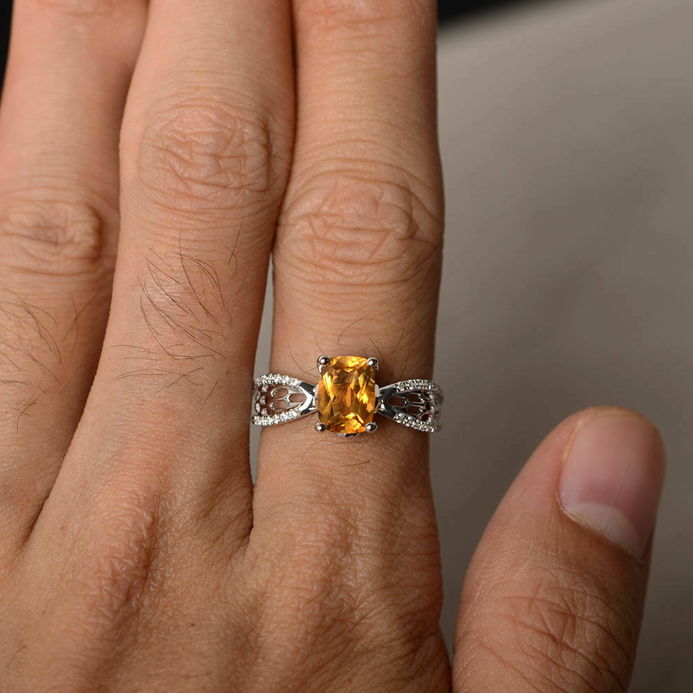 1.50 Ct Cushion Cut Yellow Citrine 925 Sterling Silver Solitaire W/Accents Ring