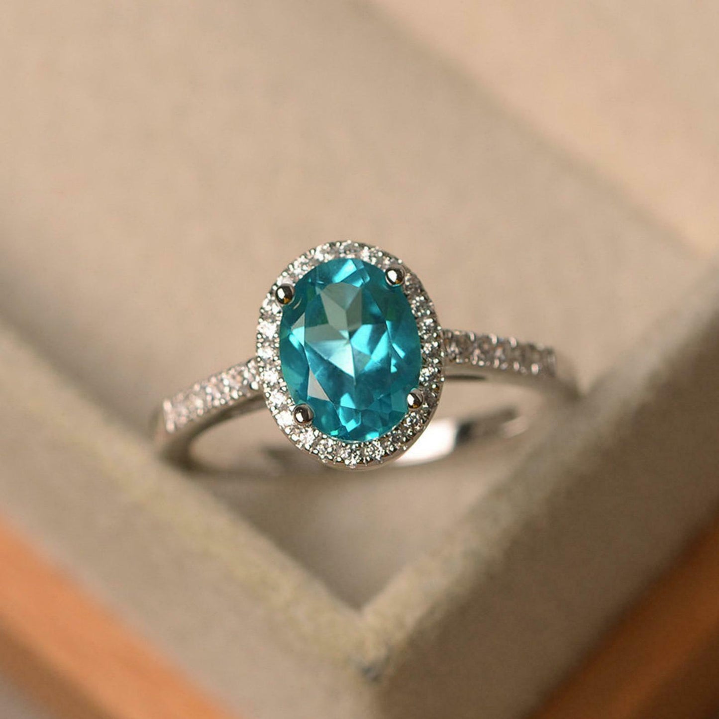 2 Ct Oval Cut Blue Topaz 925 Sterling Silver Halo Diamond Engagement Ring