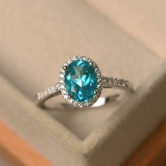 2 Ct Oval Cut Blue Topaz 925 Sterling Silver Halo Diamond Engagement Ring