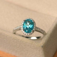 2 Ct Oval Cut Blue Topaz 925 Sterling Silver Halo Diamond Engagement Ring