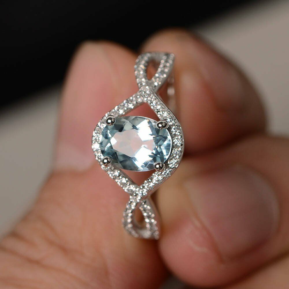 1.75 Ct Oval Cut Aquamarine 925 Sterling Silver Infinity Anniversary Gift Ring For Her