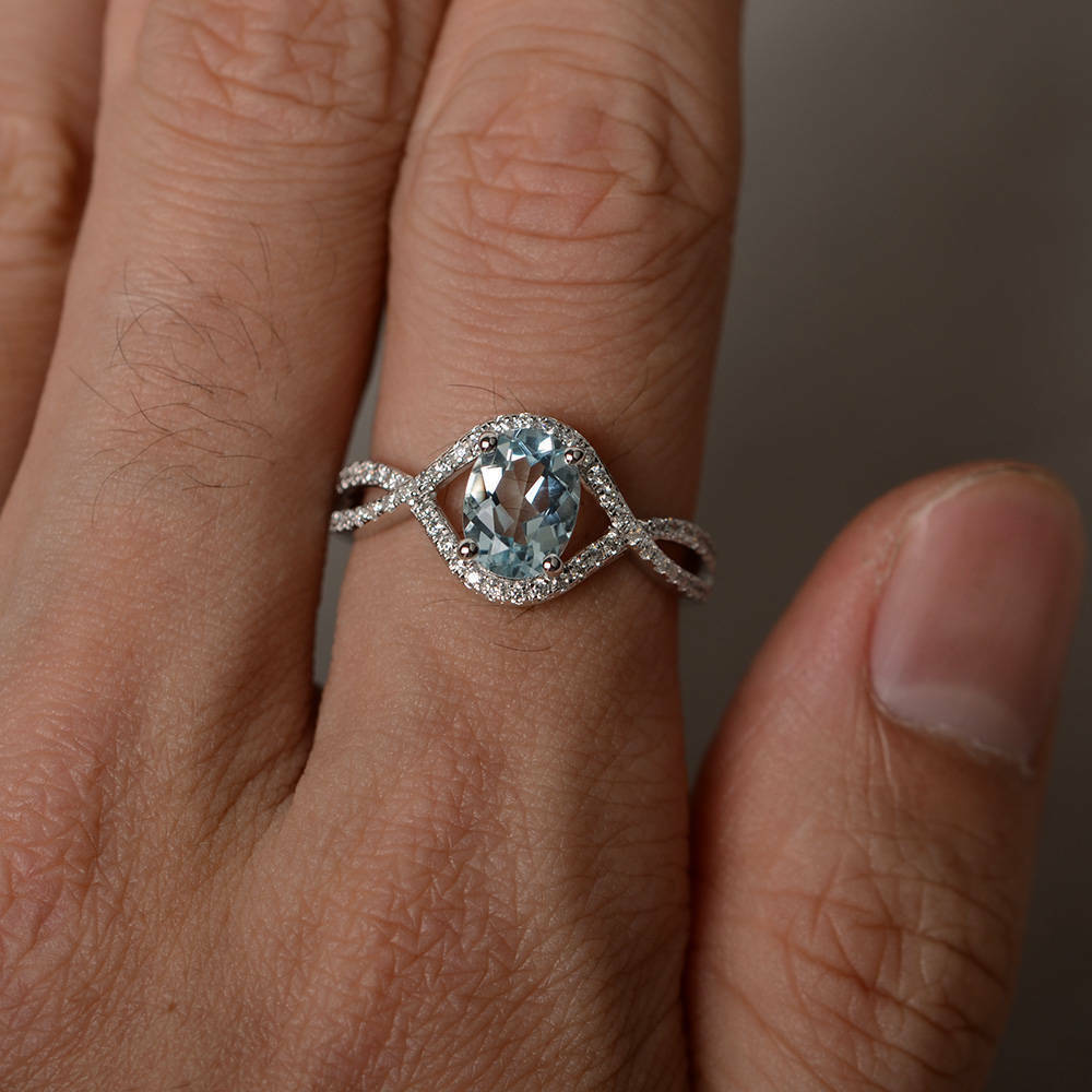 1.75 Ct Oval Cut Aquamarine 925 Sterling Silver Infinity Anniversary Gift Ring For Her