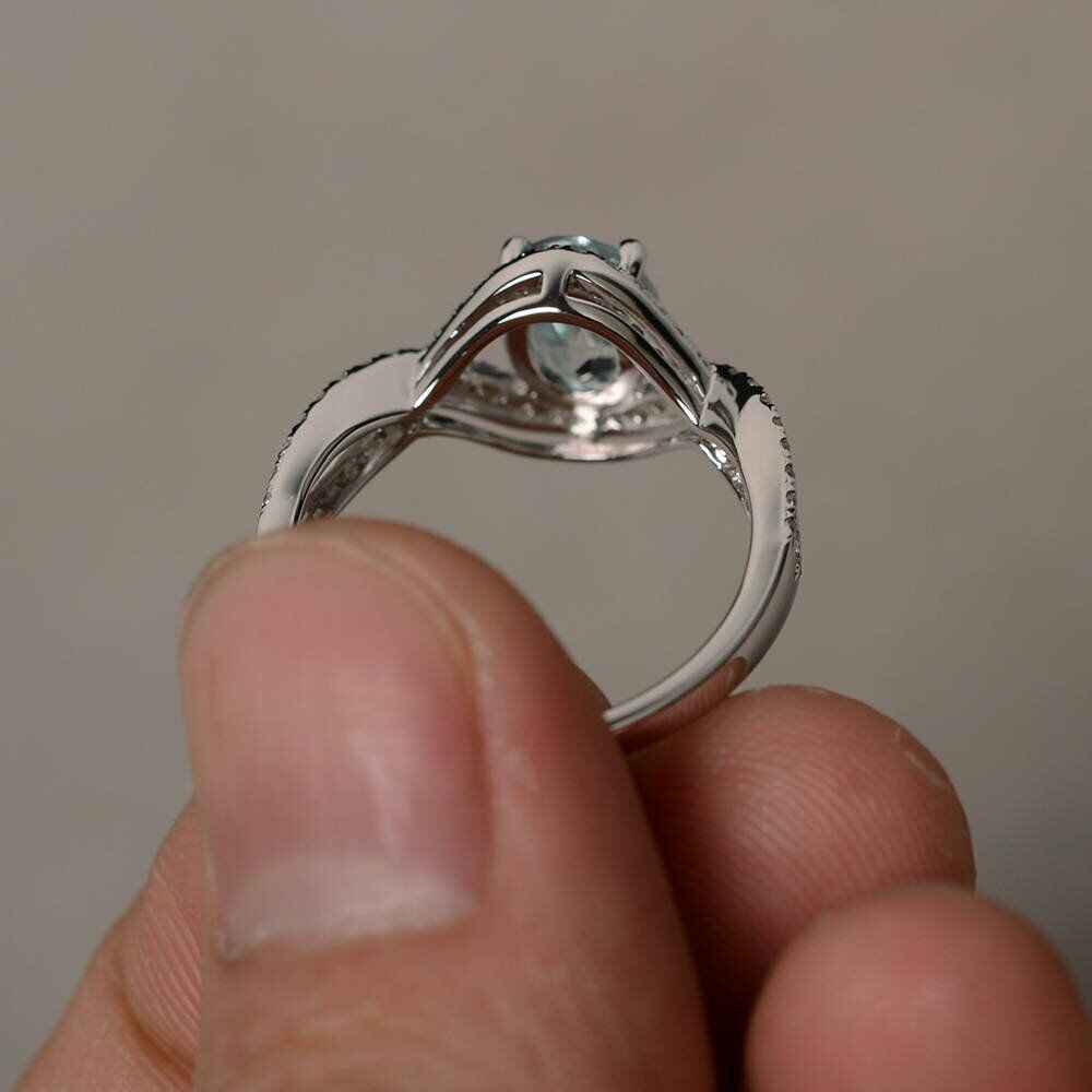 1.75 Ct Oval Cut Aquamarine 925 Sterling Silver Infinity Anniversary Gift Ring For Her