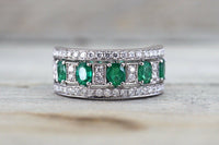 2 Ct Oval Cut Green Emerald Half Eternity Engagement Wedding Band Ring 925 Sterling Silver