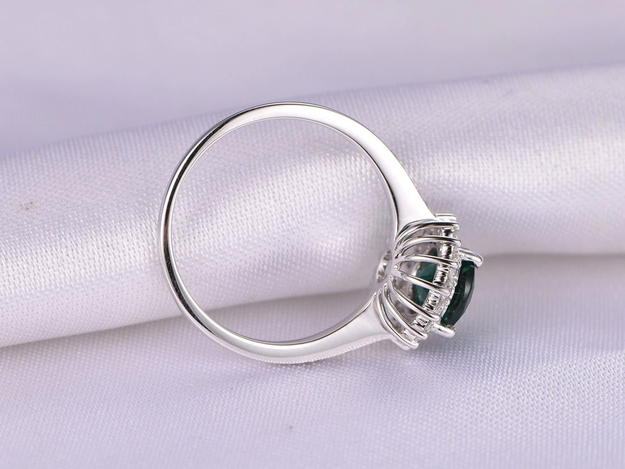 2.10 Ct Oval Cut Green Emerald 925 Sterling Silver Floral Halo Diamond Engagement Ring