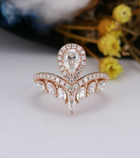 3.50 Ct Pear Cut White Topaz 925 Sterling Silver V Shape Halo Engagement Wedding Ring