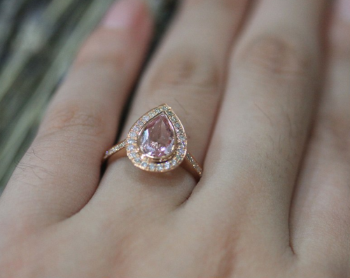 2.10 Ct Pear Cut Pink Morganite Gorgeous Halo Engagement Ring 925 Sterling Silver