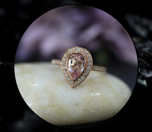 1.20 Ct Pear Cut Pink Morganite Rose Gold Over On 925 Sterling Silver Halo Anniversary Gift Ring