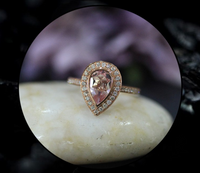 2.10 Ct Pear Cut Pink Morganite Gorgeous Halo Engagement Ring 925 Sterling Silver