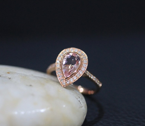 1.20 Ct Pear Cut Pink Morganite Rose Gold Over On 925 Sterling Silver Halo Anniversary Gift Ring
