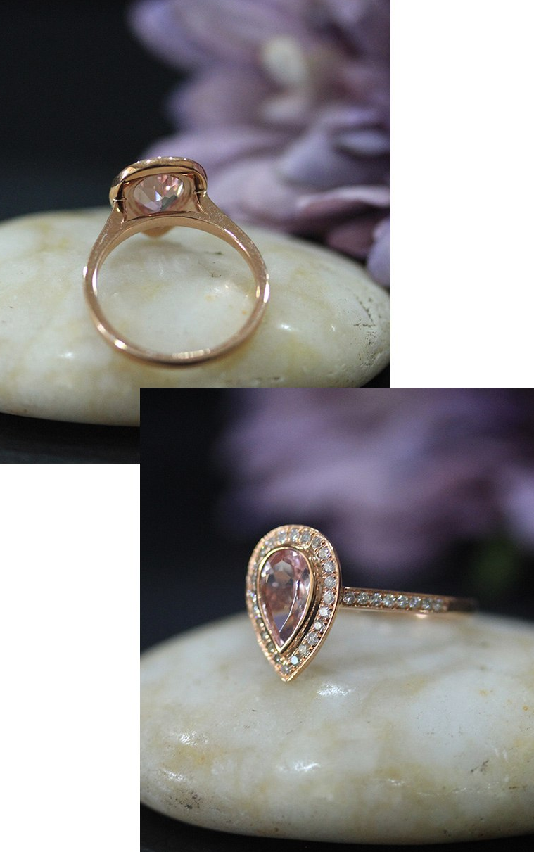 1.20 Ct Pear Cut Pink Morganite Rose Gold Over On 925 Sterling Silver Halo Anniversary Gift Ring