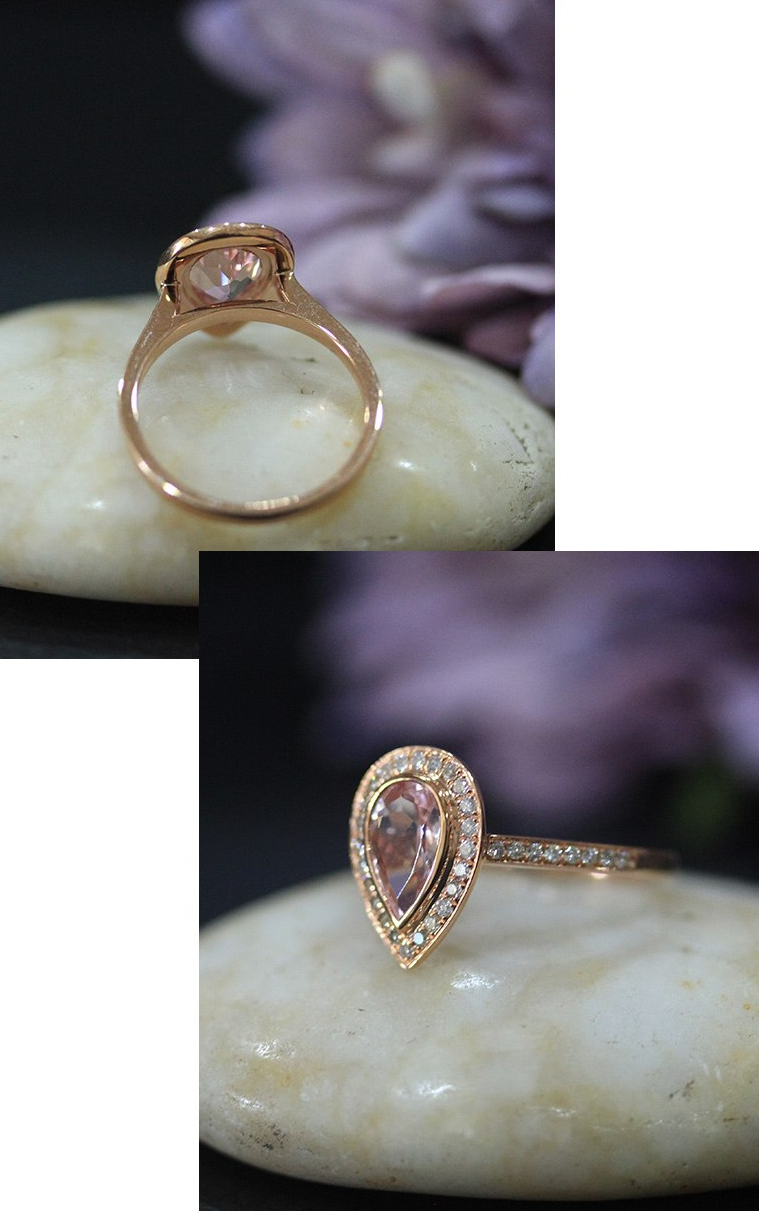 2.10 Ct Pear Cut Pink Morganite Gorgeous Halo Engagement Ring 925 Sterling Silver