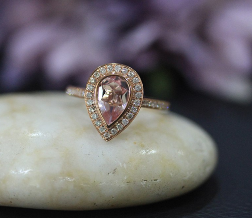 2.10 Ct Pear Cut Pink Morganite Gorgeous Halo Engagement Ring 925 Sterling Silver