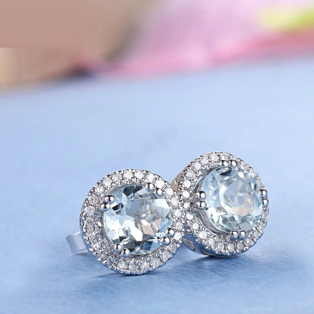 200 Ct Round Cut Aquamarine Push Back Halo Stud Earrings In 925 Sterl   atjewelsin