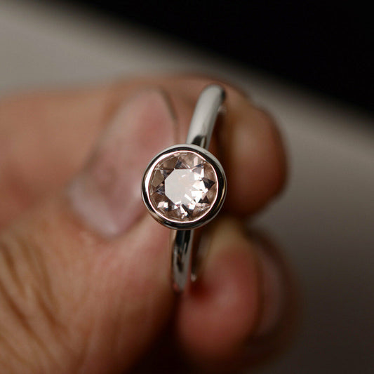 1.00 Ct Round Cut Peach Morganite Solitaire Promise Gift Ring In 925 Sterling Silver