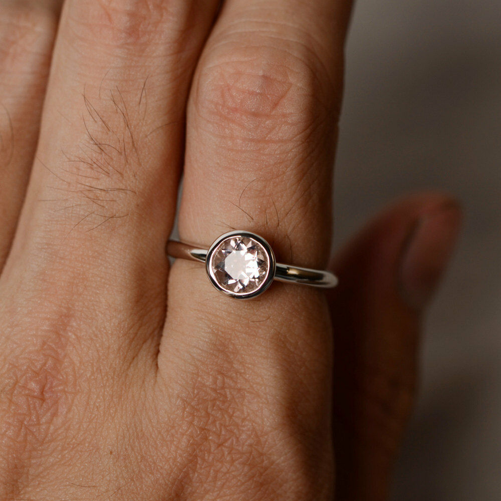1.00 Ct Round Cut Peach Morganite Solitaire Promise Gift Ring In 925 Sterling Silver