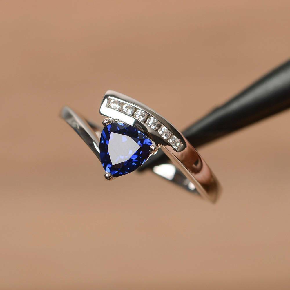 2 Ct Trillion Cut Blue Sapphire Bypass Style Engagement Ring 925 Sterling Silver