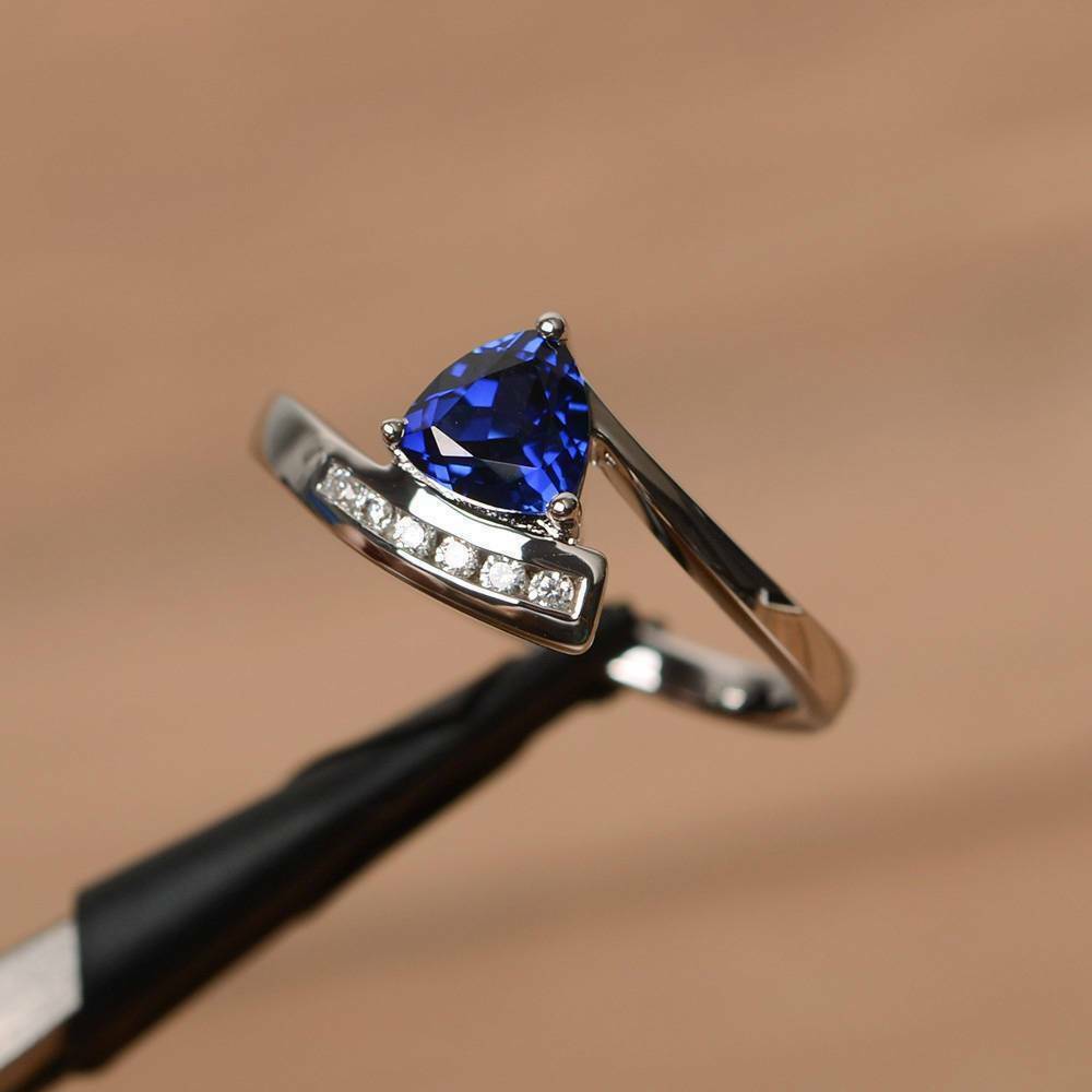 2 Ct Trillion Cut Blue Sapphire Bypass Style Engagement Ring 925 Sterling Silver