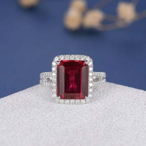 3.00 Ct Emerald Red Ruby Solid 925 Sterling Silver Halo Engagement Women's Ring