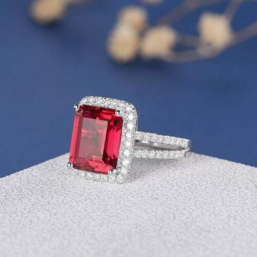 3.00 Ct Emerald Red Ruby Solid 925 Sterling Silver Halo Engagement Women's Ring