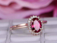 3.00 Ct Oval Cut Red Ruby 14K Rose Gold Over On 925 Sterling Silver Halo Engagement Ring For Her