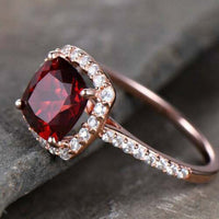 2.25 Ct Cushion Cut Red Garnet Halo Wedding Engagement Ring 925 Sterling Silver