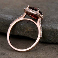 2.25 Ct Cushion Cut Red Garnet Halo Wedding Engagement Ring 925 Sterling Silver