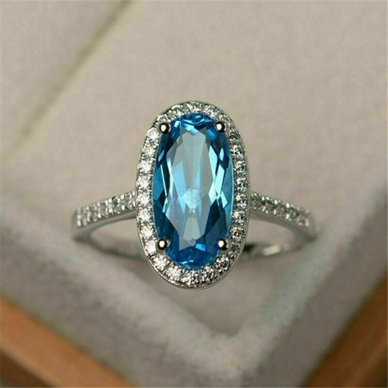 Elegant 925 Sterling Silver 3.50 CT Oval Cut Aquamarine Halo Engagement Ring - atjewels.in