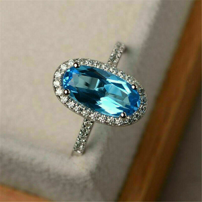 Elegant 925 Sterling Silver 3.50 CT Oval Cut Aquamarine Halo Engagement Ring - atjewels.in