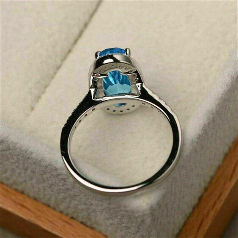 Elegant 925 Sterling Silver 3.50 CT Oval Cut Aquamarine Halo Engagement Ring - atjewels.in