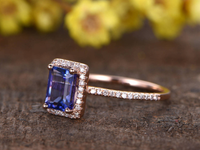 3.50 Ct Emerald Blue Tanzanite Halo Engagement Women's Ring 14K Rose Gold Over On 925 Sterling Silver