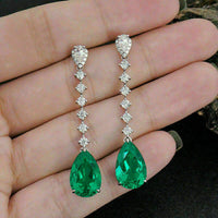 3.50 Ct Pear Cut Green Emerald Diamond Drop/Dangle Earrings In 925 Sterling Silver