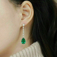 3.50 Ct Pear Cut Green Emerald Diamond Drop/Dangle Earrings In 925 Sterling Silver