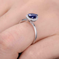 1.70 Ct Pear Cut Blue Sapphire Attractive Halo Diamond Promise Ring In 925 Sterling Silver