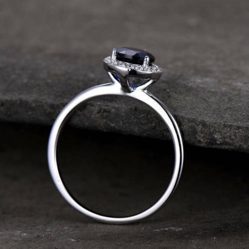 1.70 Ct Pear Cut Blue Sapphire Attractive Halo Diamond Promise Ring In 925 Sterling Silver