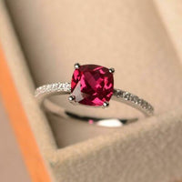 2.50 Ct Cushion Cut Red Ruby 925 Sterling Silver Solitaire W/Accents Anniversary Gift Ring