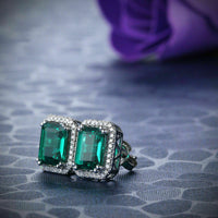 2.50 Ct Emerald Cut Green Emerald 925 Sterling Silver Halo Engagement Stud Earrings