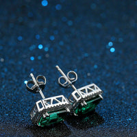 2.50 Ct Emerald Cut Green Emerald 925 Sterling Silver Halo Engagement Stud Earrings