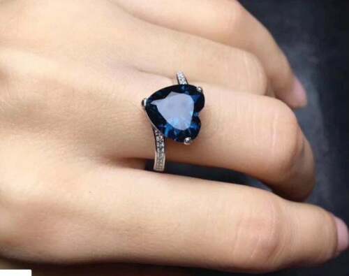 2.50 Ct Heart Cut Blue Sapphire 925 Sterling Silver Solitaire W/Accents Proposal/Love Ring