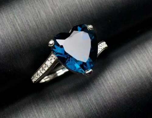 2.50 Ct Heart Cut Blue Sapphire 925 Sterling Silver Solitaire W/Accents Proposal/Love Ring