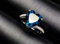 2.50 Ct Heart Cut Blue Sapphire 925 Sterling Silver Solitaire W/Accents Proposal/Love Ring