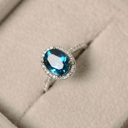 3 Ct Oval Cut London Blue Topaz 925 Sterling Silver Halo Engagement Wedding Ring